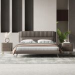 Signature Style Upholstered Bed with geometric stitched headboard in Dubai