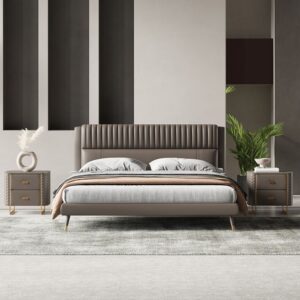 Signature Style Upholstered Bed with geometric stitched headboard in Dubai