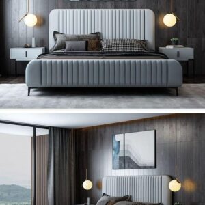 Signature Style Upholstered Bed with geometric stitched headboard in Dubai