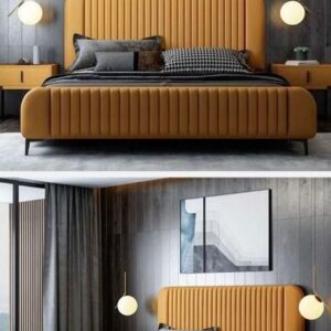 Signature Style Upholstered Bed with geometric stitched headboard in Dubai