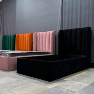 Modern Vertical-Channel Upholstered Bed in Orange