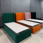 Modern Vertical-Channel Upholstered Bed in Orange