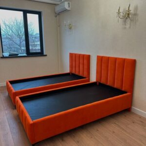 Modern Vertical-Channel Upholstered Bed in Orange