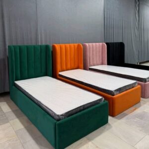 Modern Vertical-Channel Upholstered Bed in Orange