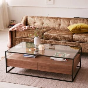Lightweight modern glass coffee table styled in UAE living room