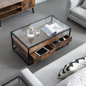 Ayla Luxe Glass Center Table with tempered glass top and drawers