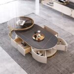 Stravo Centerpiece with rectangular wood top and round glass table