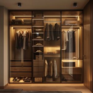 Aven Built-In Illuminated Closet with glass doors and LED lighting UAE