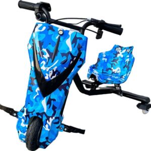 Elektrische Drift Trike – Camo Blue _ LED Verlichting, Bluetooth Muziek, Vering, 3 Snelheden _ Voor Kind & Tiener _ Drift Kart Buiten