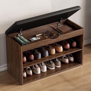 Luna Shoe Rack Bench with cushioned seat and dual cabinet storage