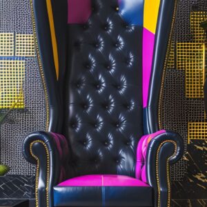 Throne-inspired accent chair with tufted back and wide seat