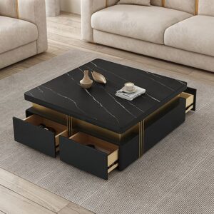 Raya Quad-Drawer Center Table with solid wood frame and four drawers