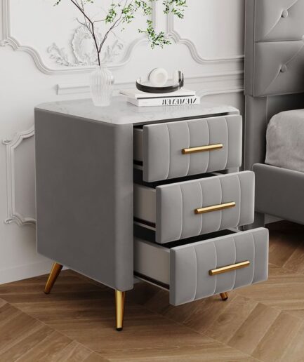 Velin 3-Drawer Upholstered Bedside Table