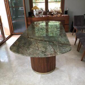 Solid wood base Marina table with polished marble surface Solid wood base Marina table with polished marble surface