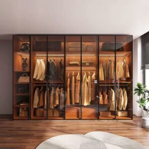 Aven Built-In Illuminated Closet with glass doors and LED lighting UAE
