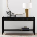 Modern wooden entry console with versatile styling options