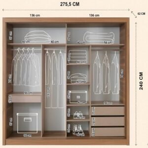 Luxury wall-mounted closet with drawers, shelves, and hanging space Dubai