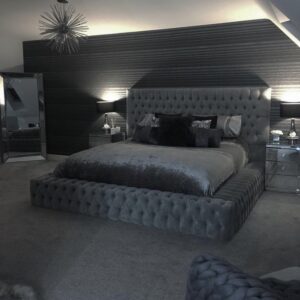 Sophisticated Velvet Upholstered Bed – Ideal for Upscale Guest Suites