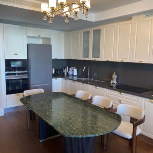 Marina Dining Table with marble top and solid wood base