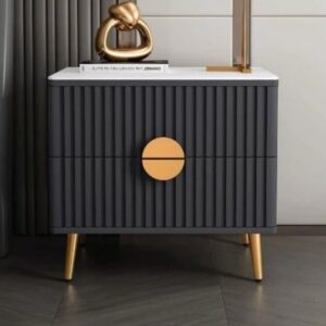 Noor Bedside Table with vertical fluted panel design, UAE wood craftsmanship
