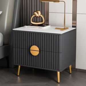 Noor Bedside Table with vertical fluted panel design, UAE wood craftsmanship