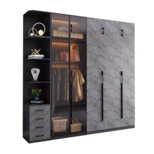 Large 6-door sliding wardrobe for modern bedroom organization and storage