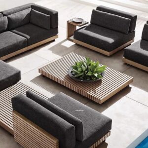TerraLuxe Haven 4-seater outdoor sectional with matching table in modern Lubek design