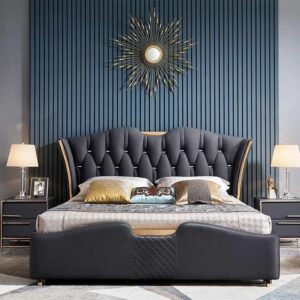 Premium Royal Wing king size bed with soft fabric upholstery and stylish design