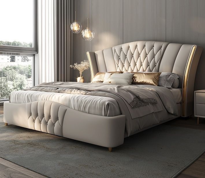 Premium Royal Wing king size bed with soft fabric upholstery and stylish design Premium Royal Wing king size bed with soft fabric upholstery and stylish design