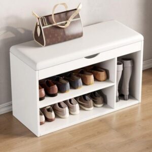Luna Shoe Rack Bench with cushioned seat and dual cabinet storage