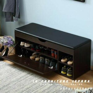 Luna Shoe Rack Bench with cushioned seat and dual cabinet storage