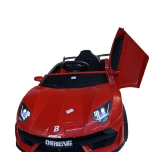 Red LamboRacer kids electric ride-on car with dual 6V battery, remote control, seatbelt, lights, and music Red LamboRacer kids electric ride-on car with dual 6V battery, remote control, seatbelt, lights, and music