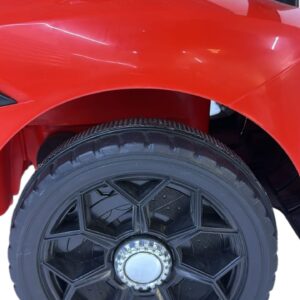 Red LamboRacer kids electric ride-on car with dual 6V battery, remote control, seatbelt, lights, and music Red LamboRacer kids electric ride-on car with dual 6V battery, remote control, seatbelt, lights, and music