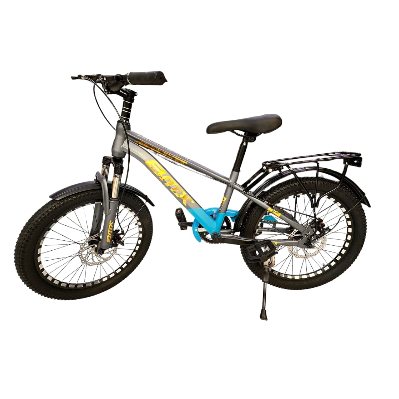 20 Inch Bicycle with Steel Frame, Wire Rim, Rider Seat and Carrier, Mud Guards, Dual Disc Brakes, Rear Reflector Light 20 Inch Bicycle with Steel Frame, Wire Rim, Rider Seat and Carrier, Mud Guards, Dual Disc Brakes, Rear Reflector Light