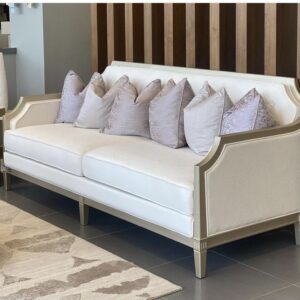 Regalia Classic Wooden Sofa with handcrafted frame and firm fiber cushions by Al Mas Furniture Dubai