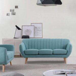 Celeste Sky 3-Seater Sofa with curved design and wooden legs by Al Mas Furniture Dubai