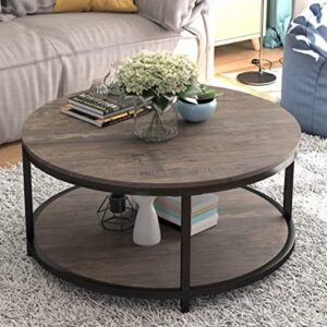 Round wooden 2-tier coffee table with customizable metal frame by Al Mas Furniture