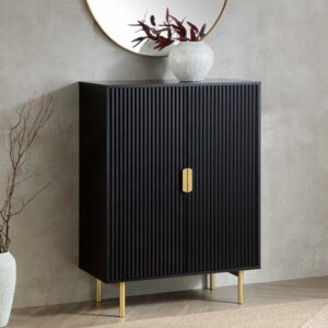 Modern Black Storage Cabinet with Steel Legs and 2 Doors by Al Mas Furniture