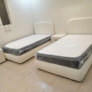 Modern Single Bed 120x200 MDF Frame Beige Finish by Al Mas Furniture Modern Single Bed 120x200 MDF Frame Beige Finish by Al Mas Furniture