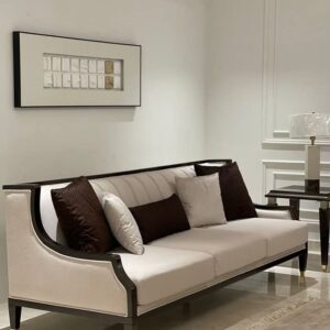 Regalia Classic Wooden Sofa with handcrafted frame and firm fiber cushions by Al Mas Furniture Dubai