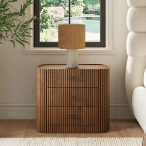 Fluted Wooden Nightstand for Bedroom Dubai