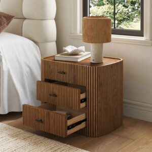 Fluted Wooden Nightstand for Bedroom Dubai