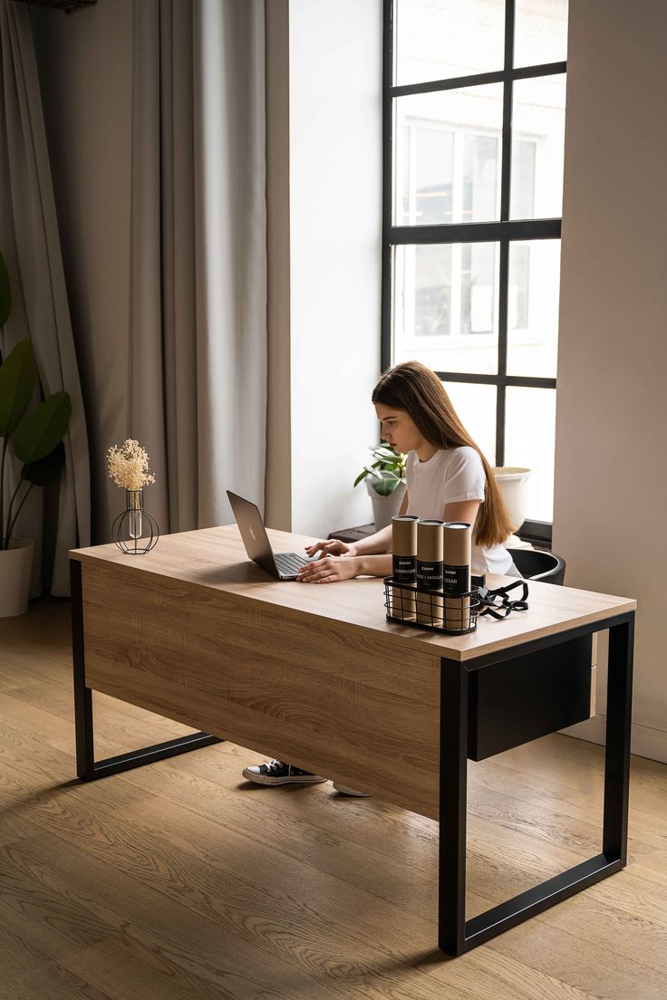 Modern wooden study and office table UAE – minimalist desk with metal frame, perfect for home or office use in Dubai or Abu Dhabi. Modern wooden study and office table UAE – minimalist desk with metal frame, perfect for home or office use in Dubai or Abu Dhabi.