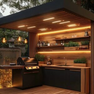 luxury BBQ kitchen Dubai outdoor pergola cooking area UAE