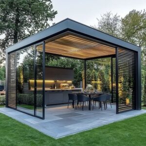 luxury BBQ kitchen Dubai outdoor pergola cooking area UAE