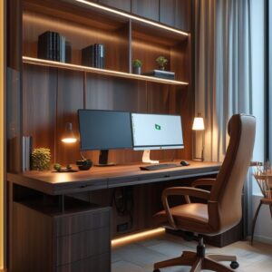 luxury office workstation Dubai integrated wall desk LED lighting UAE