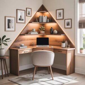 modern home office desk Dubai built in corner desk shelving UAE