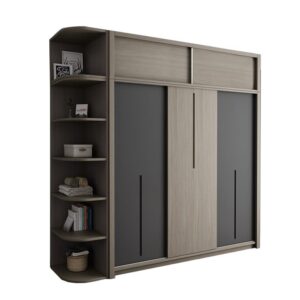 Minimalist wardrobe UAE, matte wardrobe Dubai apartment, handleless wardrobe Sharjah, modern closet design UAE, timber accent wardrobe Dubai