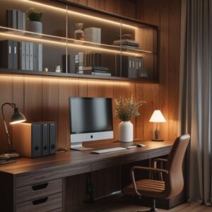 luxury office workstation Dubai integrated wall desk LED lighting UAE