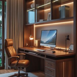 luxury office workstation Dubai integrated wall desk LED lighting UAE